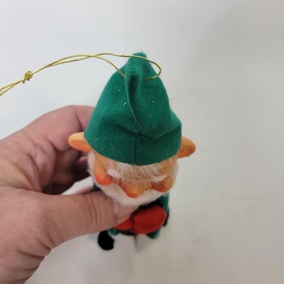 Vintage Green Red Christmas Knee Hugger Elf Japan Christmas Ornament Rubber Face - Picture 5 of 7